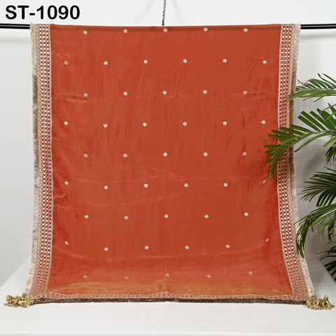 Red Zari Tissue Dupatta for Women, Bridal Wedding lehenga Heavy Chunni Veil Sequin Scarf, Indian Ethnic Dress Costume Bridesmaid's Gift