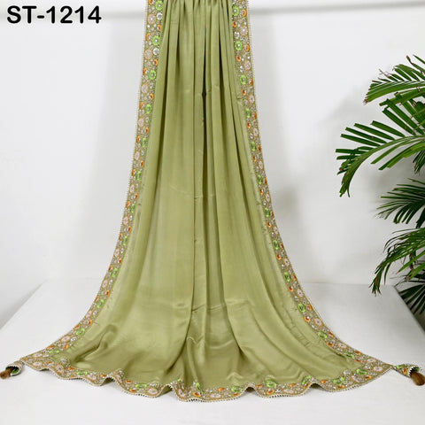 Beaded Silk Chiffon Designer Dupatta for women, Bridal Wedding lehenga Chunni/Veil Sequin Scarf Indian Ethnic Dress Stole Gift Bridesmaid