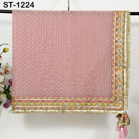 Pink Organza Designer Dupatta for women Bridal Wedding lehenga Chunni/Veil Beads Sequin Scarf Indian Ethnic Dress Stole Gift Bridesmaid