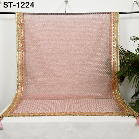 Pink Organza Designer Dupatta for women Bridal Wedding lehenga Chunni/Veil Beads Sequin Scarf Indian Ethnic Dress Stole Gift Bridesmaid