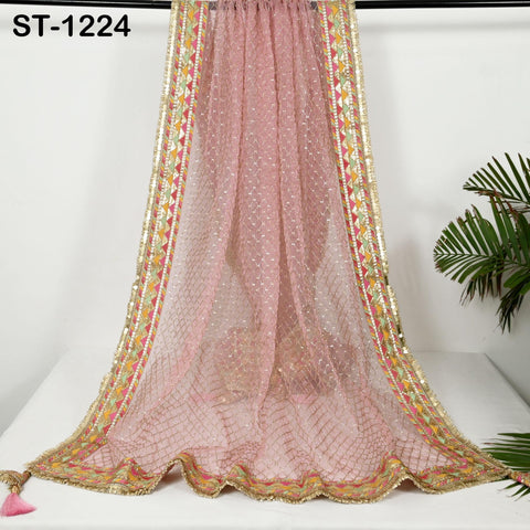 Pink Organza Designer Dupatta for women Bridal Wedding lehenga Chunni/Veil Beads Sequin Scarf Indian Ethnic Dress Stole Gift Bridesmaid