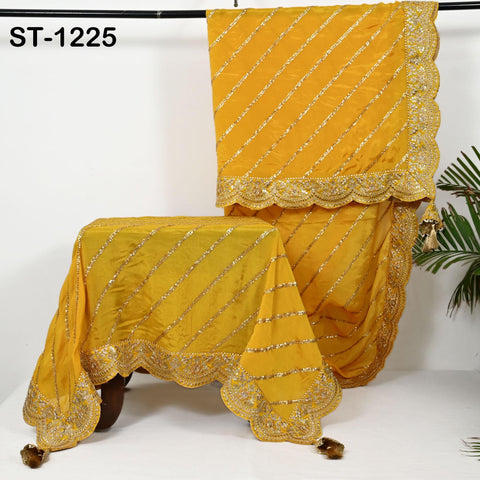 Yellow Chiffon Designer Silk Dupatta for women, Bridal Wedding lehenga Chunni/Veil Sequin Scarf Indian Ethnic Dress Stole Gift Bridesmaid