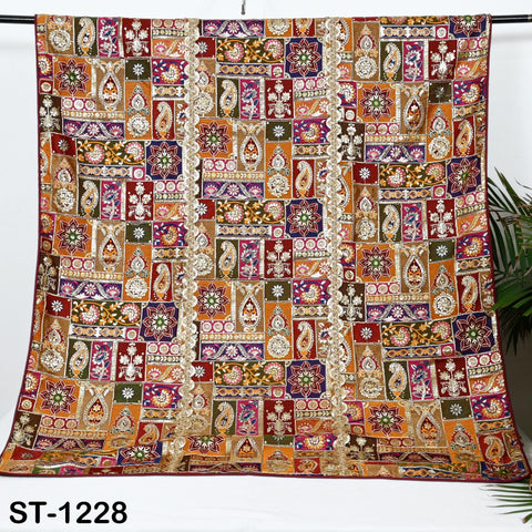 Maroon Heavy Embroidery Dupatta Women Georgette Chunni Bridal Veil Lehenga Wrap Stole Festival Wedding Punjabi Chunri India Ethnic Attire