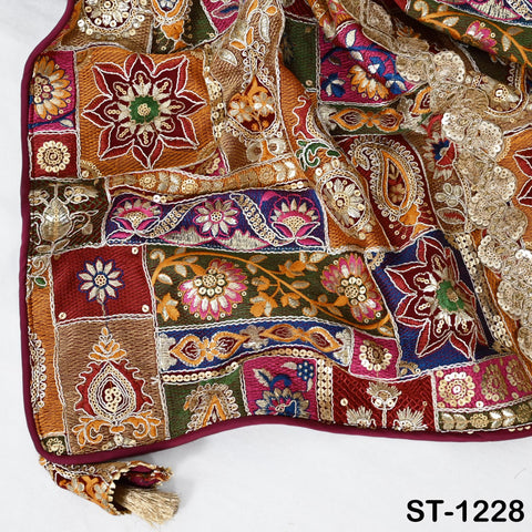 Maroon Heavy Embroidery Dupatta Women Georgette Chunni Bridal Veil Lehenga Wrap Stole Festival Wedding Punjabi Chunri India Ethnic Attire