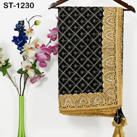 Black Organza Designer Dupatta for women Bridal Wedding lehenga Chunni/Veil Beads Sequin Scarf Indian Ethnic Dress Stole Gift Bridesmaid