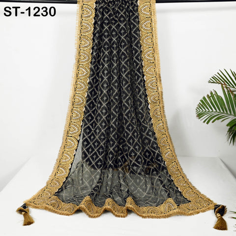 Black Organza Designer Dupatta for women Bridal Wedding lehenga Chunni/Veil Beads Sequin Scarf Indian Ethnic Dress Stole Gift Bridesmaid