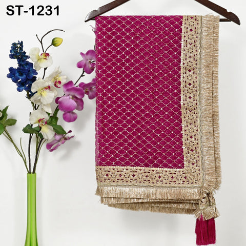 Magenta Organza Designer Dupatta for women, Bridal Wedding lehenga Chunni/Veil Beads Sequin Scarf Indian Ethnic Dress Stole Gift Bridesmaid