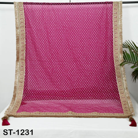 Magenta Organza Designer Dupatta for women, Bridal Wedding lehenga Chunni/Veil Beads Sequin Scarf Indian Ethnic Dress Stole Gift Bridesmaid