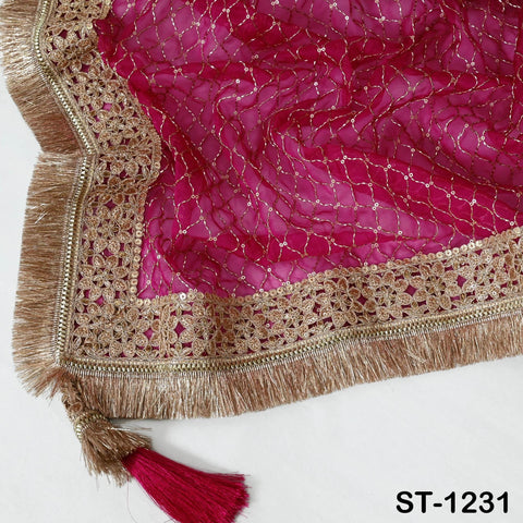 Magenta Organza Designer Dupatta for women, Bridal Wedding lehenga Chunni/Veil Beads Sequin Scarf Indian Ethnic Dress Stole Gift Bridesmaid