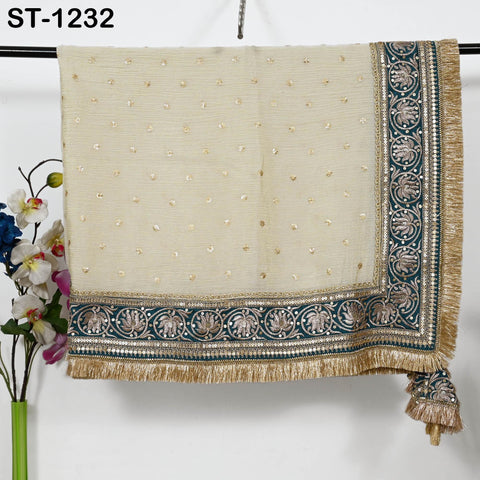 Teal Gold Zari Tissue Dupatta for Women Bridal Wedding lehenga Heavy Chunni Veil Sequin Scarf, Indian Ethnic Dress Costume Bridesmaid's Gift