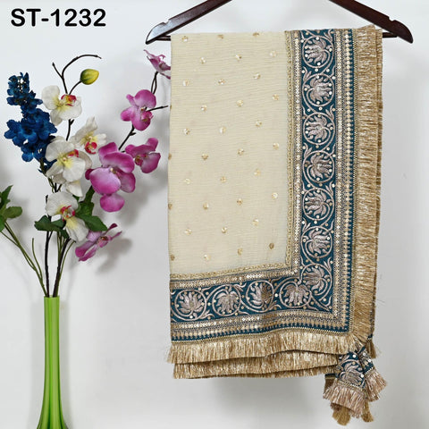 Teal Gold Zari Tissue Dupatta for Women Bridal Wedding lehenga Heavy Chunni Veil Sequin Scarf, Indian Ethnic Dress Costume Bridesmaid's Gift