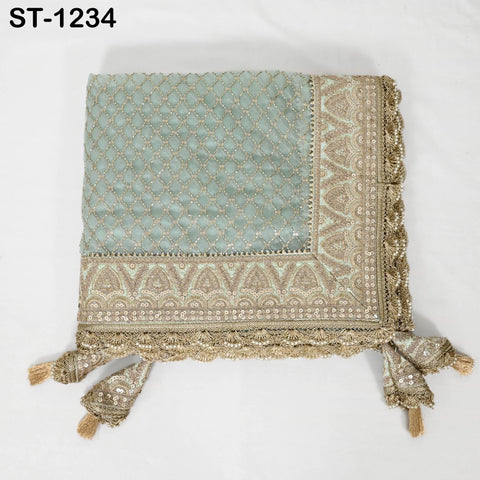 Mint Green Organza Designer Dupatta Women Bridal Wedding lehenga Chunni/Veil Beads Sequin Scarf Indian Ethnic Dress Stole Gift Bridesmaid