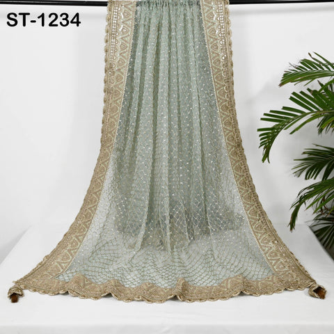 Mint Green Organza Designer Dupatta Women Bridal Wedding lehenga Chunni/Veil Beads Sequin Scarf Indian Ethnic Dress Stole Gift Bridesmaid