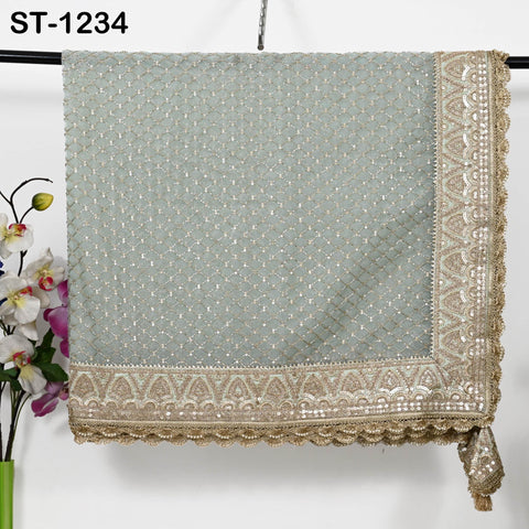 Mint Green Organza Designer Dupatta Women Bridal Wedding lehenga Chunni/Veil Beads Sequin Scarf Indian Ethnic Dress Stole Gift Bridesmaid