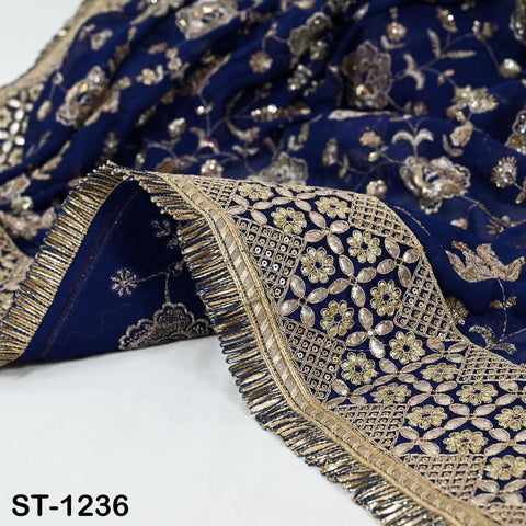 Blue Georgette Designer Dupatta for women, Bridal Wedding lehenga Chunni/Veil Sequin Scarf Indian Ethnic Dress Stole Ideal Gift Bridesmaid