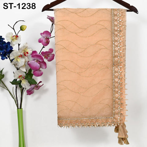 Peach Organza Designer Dupatta for women, Bridal Wedding lehenga Chunni/Veil Beads Sequin Scarf Indian Ethnic Dress Stole Gift Bridesmaid