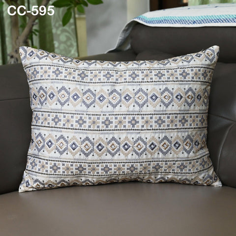 Boho Geometric Embroidered Pillowcase – Blue & Beige Embroidered Throw Pillow | Tribal Bohemian Sofa Decor | Handmade Cover | Turkish kilim