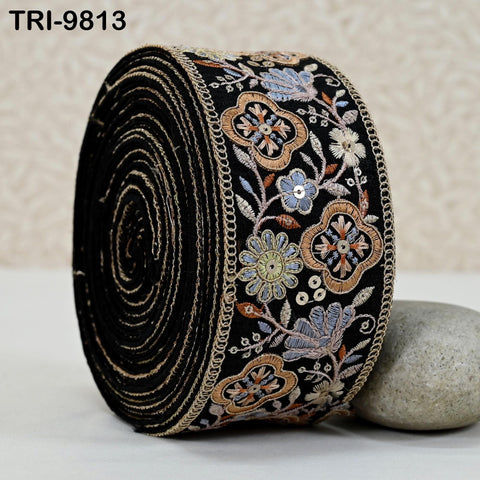 9 Yard Black Embroidery Ribbons 6cm Indian Sari Border Embroidered Crafting Sewing Tablecloth Lampshade making Home Decor Costumes Trimmings
