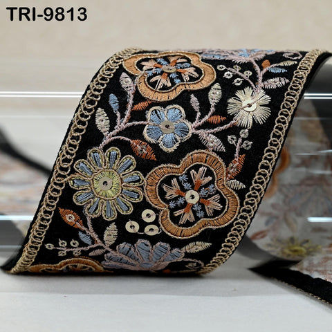 9 Yard Black Embroidery Ribbons 6cm Indian Sari Border Embroidered Crafting Sewing Tablecloth Lampshade making Home Decor Costumes Trimmings