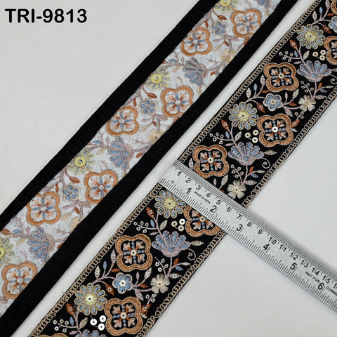 9 Yard Black Embroidery Ribbons 6cm Indian Sari Border Embroidered Crafting Sewing Tablecloth Lampshade making Home Decor Costumes Trimmings