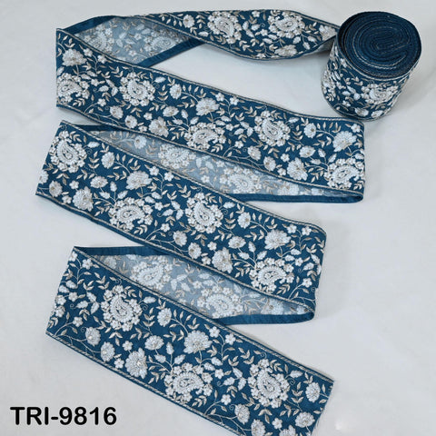 9 Yard Teal Embroidery Trim Indian Embroidered Ribbon Laces Fabric Sari Border Crafting Saree Sewing Embellishment Costumes Trimmings 10 cm