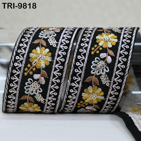 9 Yard Black Embroidery Ribbon 4 cm Trim Embellishment Sari Sewing Crafting Border Indian Embroidered Trimming Cushion Laces Home Decor