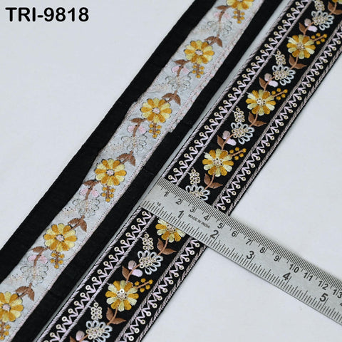 9 Yard Black Embroidery Ribbon 4 cm Trim Embellishment Sari Sewing Crafting Border Indian Embroidered Trimming Cushion Laces Home Decor