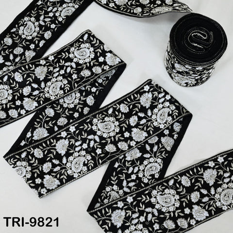 9 Yard Black Embroidery Trim Indian Embroidered Ribbon Laces Fabric Sari Border Crafting Saree Sewing Embellishment Costumes Trimmings 10 cm