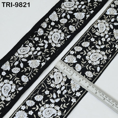 9 Yard Black Embroidery Trim Indian Embroidered Ribbon Laces Fabric Sari Border Crafting Saree Sewing Embellishment Costumes Trimmings 10 cm