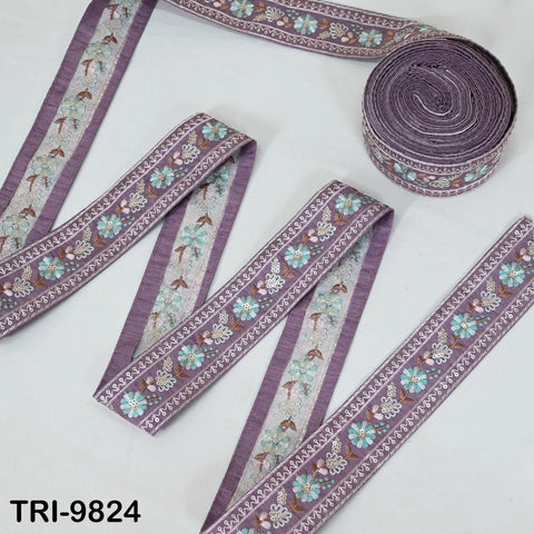 9 Yard Mauve Embroidery Ribbon 4 cm Trim Embellishment Sari Sewing Crafting Border Indian Embroidered Trimming Cushion Laces Home Decor