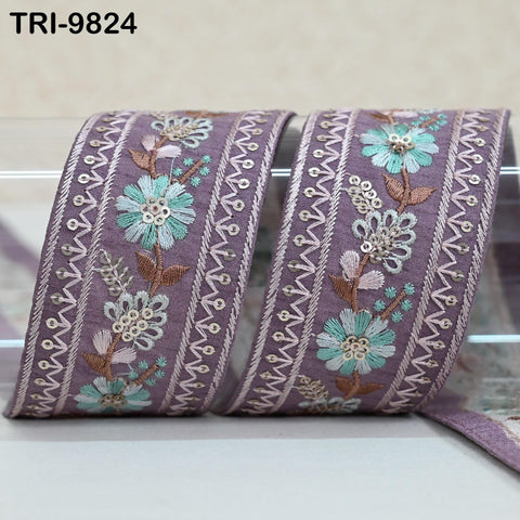 9 Yard Mauve Embroidery Ribbon 4 cm Trim Embellishment Sari Sewing Crafting Border Indian Embroidered Trimming Cushion Laces Home Decor