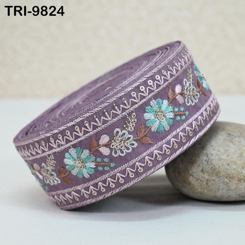 9 Yard Mauve Embroidery Ribbon 4 cm Trim Embellishment Sari Sewing Crafting Border Indian Embroidered Trimming Cushion Laces Home Decor