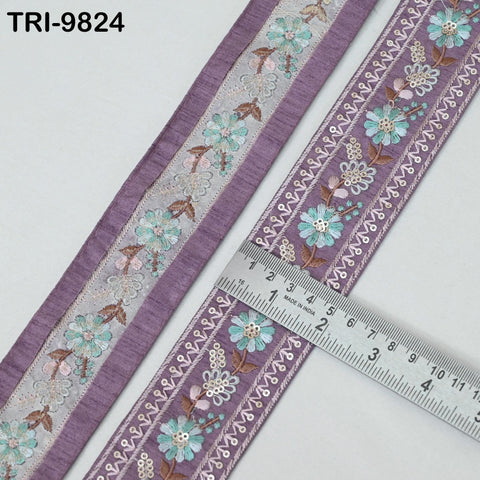 9 Yard Mauve Embroidery Ribbon 4 cm Trim Embellishment Sari Sewing Crafting Border Indian Embroidered Trimming Cushion Laces Home Decor