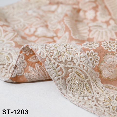 Peach Embroidered Dupatta Women Embroidery Georgette Chunni Bridal Veil Lehenga Wrap Stole Festival Wedding Punjabi Dress Chunri 2.4 Yard