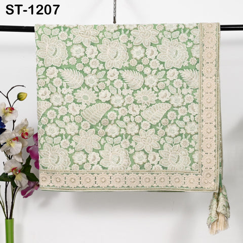 Mint Embroidered Dupatta Women Embroidery Georgette Chunni Bridal Veil Lehenga Wrap Stole Festival Wedding Punjabi Chunri Indian Attire