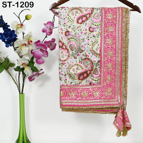 Magenta Dupatta Banarasi Long Brocade Dupatta Chunni Bridal Veil Wedding Lehenga Shawls Wraps Punjabi Dress Head Scarf Women Gift Mother