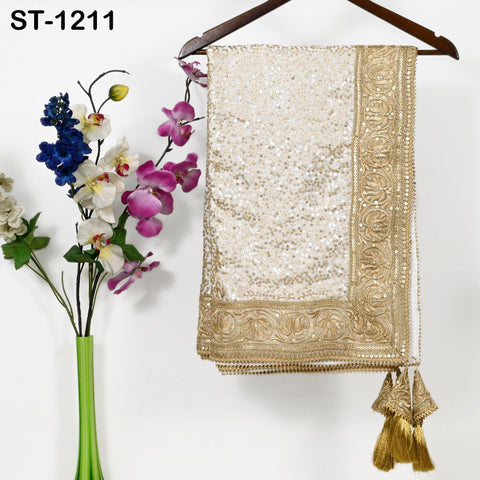 White Chiffon Designer Dupatta for women, Bridal Wedding lehenga Chunni/Veil Sequin Scarf Indian Ethnic Dress Stole Ideal Gift Bridesmaid