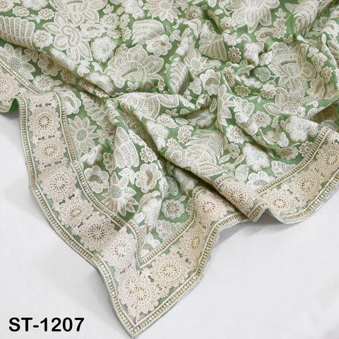 Mint Embroidered Dupatta Women Embroidery Georgette Chunni Bridal Veil Lehenga Wrap Stole Festival Wedding Punjabi Chunri Indian Attire