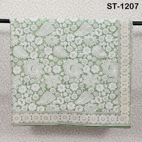 Mint Embroidered Dupatta Women Embroidery Georgette Chunni Bridal Veil Lehenga Wrap Stole Festival Wedding Punjabi Chunri Indian Attire