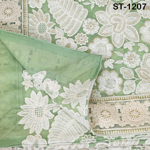 Mint Embroidered Dupatta Women Embroidery Georgette Chunni Bridal Veil Lehenga Wrap Stole Festival Wedding Punjabi Chunri Indian Attire