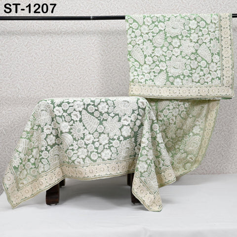 Mint Embroidered Dupatta Women Embroidery Georgette Chunni Bridal Veil Lehenga Wrap Stole Festival Wedding Punjabi Chunri Indian Attire