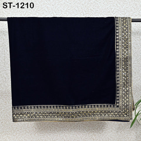 Navy Blue Velvet Shawl Dupatta Embroidery on edges Gift for Women Embroidered Chunni Bridal Veil Lehenga Embroidery Festival Punjabi Wedding