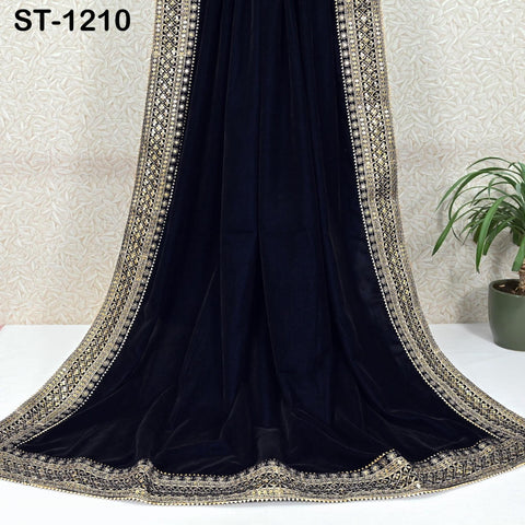 Navy Blue Velvet Shawl Dupatta Embroidery on edges Gift for Women Embroidered Chunni Bridal Veil Lehenga Embroidery Festival Punjabi Wedding