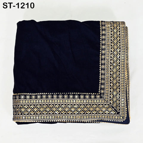 Navy Blue Velvet Shawl Dupatta Embroidery on edges Gift for Women Embroidered Chunni Bridal Veil Lehenga Embroidery Festival Punjabi Wedding
