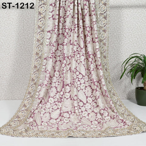 Onion Pink Embroidery Dupatta Women Georgette Chunni Bridal Veil Lehenga Wrap Stole Festival Wedding Punjabi Chunri India Ethnic Attire