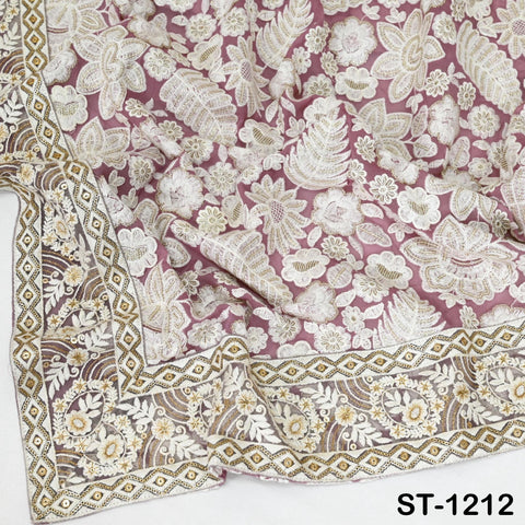 Onion Pink Embroidery Dupatta Women Georgette Chunni Bridal Veil Lehenga Wrap Stole Festival Wedding Punjabi Chunri India Ethnic Attire