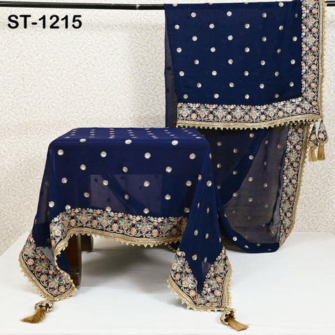 Blue Georgette Designer Dupatta for women, Bridal Wedding lehenga Chunni/Veil Sequin Scarf Indian Ethnic Dress Stole Ideal Gift Bridesmaid