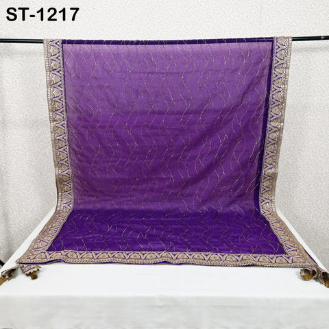 Purple Organza Designer Dupatta for women, Bridal Wedding lehenga Chunni/Veil Beads Sequin Scarf Indian Ethnic Dress Stole Gift Bridesmaid