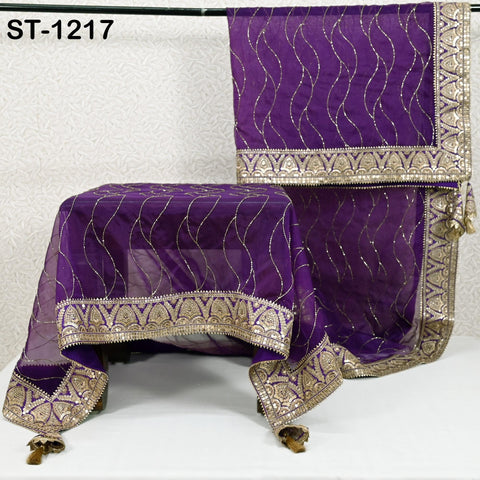 Purple Organza Designer Dupatta for women, Bridal Wedding lehenga Chunni/Veil Beads Sequin Scarf Indian Ethnic Dress Stole Gift Bridesmaid