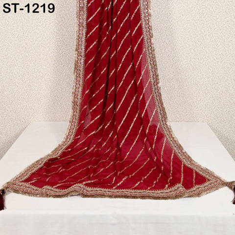 Deep Red Silk Chiffon Designer Dupatta for Women Bridal Wedding lehenga Chunni/Veil Sequin Scarf Indian Ethnic Attire Dress Stole Gift Mom